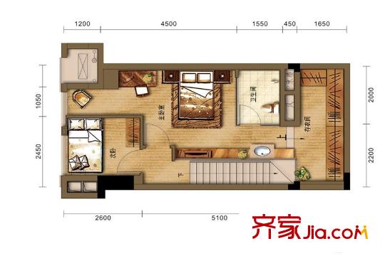 花樣年龍年國際中心7棟公寓B2型躍層套二第二層 2室2廳2衛(wèi)1廚
