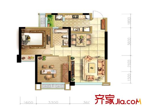 中加水岸7、9號(hào)樓標(biāo)準(zhǔn)層A1戶型 2室2廳1衛(wèi)1廚
