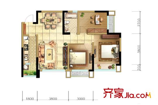 中加水岸7、9號(hào)樓標(biāo)準(zhǔn)層A2戶型 3室2廳1衛(wèi)1廚