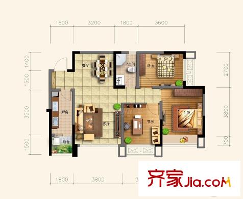 中加水岸10棟標(biāo)準(zhǔn)層B2戶型 3室2廳1衛(wèi)1廚