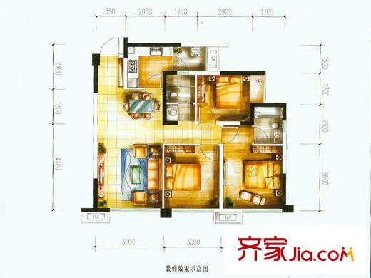 中糧香頌麗都一期4號(hào)樓標(biāo)準(zhǔn)層C1戶型 3室2廳2衛(wèi)1廚