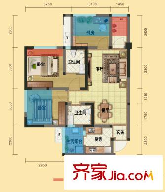 天合凱旋公館一期4號(hào)樓標(biāo)準(zhǔn)層B1戶型 3室2廳2衛(wèi)1廚