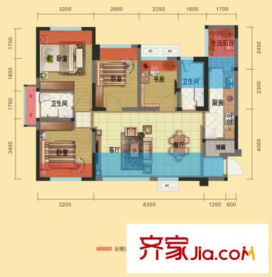 天合凱旋公館一期4號(hào)樓標(biāo)準(zhǔn)層B2戶型 4室2廳2衛(wèi)1廚