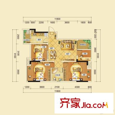 景茂名都東郡一期1~3棟、二期一批次6、7棟標(biāo)準(zhǔn)層B'3戶型 2室2廳1衛(wèi)1廚