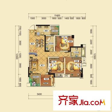 景茂名都東郡一期1~3棟、二期一批次6、7棟標(biāo)準(zhǔn)層E4戶型 2室2廳2衛(wèi)1廚