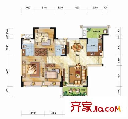 九龍倉時代小鎮(zhèn)6、13、14號樓標(biāo)準(zhǔn)層B1戶型 3室2廳2衛(wèi)1廚
