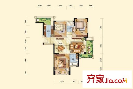 九龍倉時代小鎮(zhèn)三期9號樓標(biāo)準(zhǔn)層B2戶型 3室2廳2衛(wèi)1廚
