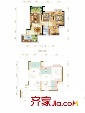 九龍倉時(shí)代上城一期6、7、13、14號(hào)樓標(biāo)準(zhǔn)層E3戶型 3室2廳1衛(wèi)1廚