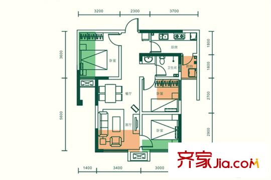 朗詩西溪里1號(hào)樓標(biāo)準(zhǔn)層A1戶型 3室2廳1衛(wèi)1廚