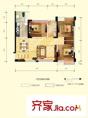 天悅城一期8號樓標準層B2戶型圖 3室2廳1衛(wèi)1廚