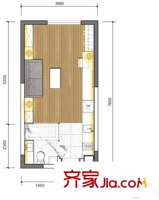 領(lǐng)悅國(guó)際中心一期C棟標(biāo)準(zhǔn)層C7戶型 1室1廳1衛(wèi)1廚