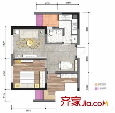 領(lǐng)悅國(guó)際中心一期D棟標(biāo)準(zhǔn)層D8戶型 2室2廳1衛(wèi)1廚