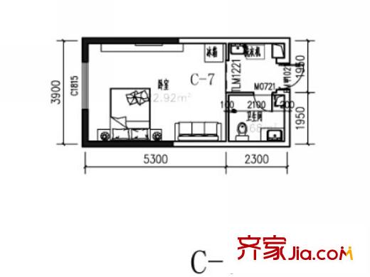 領(lǐng)悅國(guó)際中心一期C、D棟標(biāo)準(zhǔn)層C7戶型 1室1廳1衛(wèi)1廚