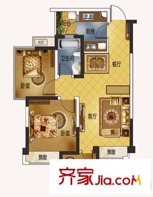 藍潤光華春天1期1批次7、8棟標(biāo)準層C1戶型 3室2廳1衛(wèi)1廚