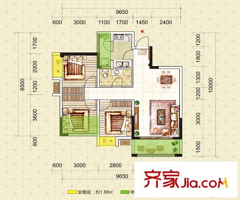 尚城逸品一期2、3號樓標(biāo)準(zhǔn)層B1戶型 3室2廳1衛(wèi)1廚