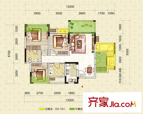 尚城逸品一期2、3號樓標準層C1戶型 4室2廳2衛(wèi)1廚