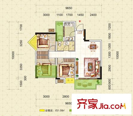 尚城逸品一期1號樓標(biāo)準(zhǔn)層B3戶型 3室2廳1衛(wèi)1廚