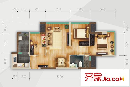 優(yōu)派立方一期一批次1棟標準層A1戶型 3室2廳1衛(wèi)1廚