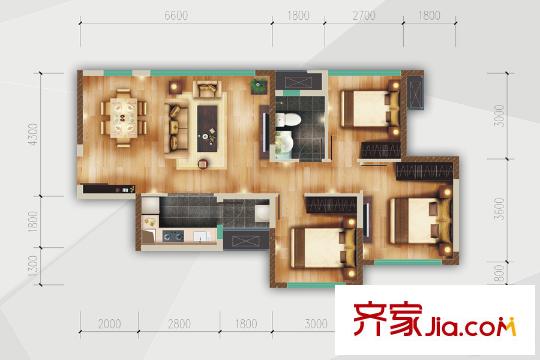 優(yōu)派立方一期一批次1棟標(biāo)準(zhǔn)層A4戶型 3室2廳1衛(wèi)1廚