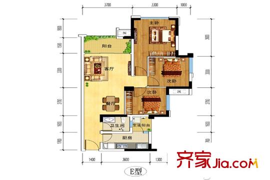 華騰舒云居1期1、2、6棟標(biāo)準(zhǔn)層E戶型 3室2廳1衛(wèi)1廚