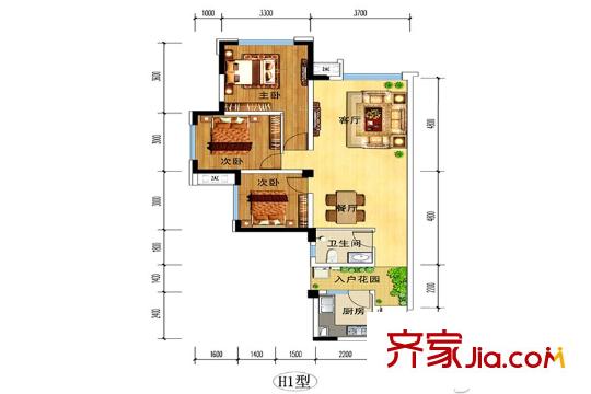 華騰舒云居1期2、5棟標準層H1戶型 3室2廳1衛(wèi)1廚