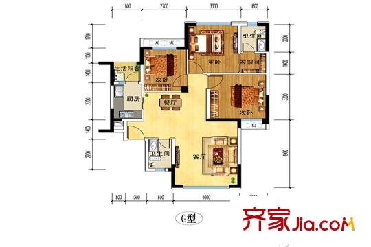 華騰舒云居1期1、2、5、6棟標準層G戶型 3室2廳2衛(wèi)1廚