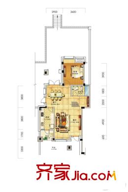 人居紫云庭一期疊拼H1戶型一層 3室1廳3衛(wèi)1廚