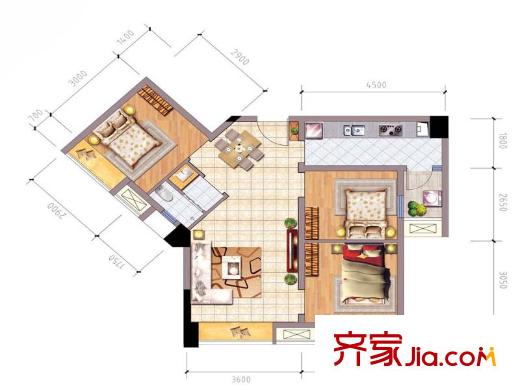東原時(shí)光道一期11、12號(hào)樓標(biāo)準(zhǔn)層B3戶型 3室2廳1衛(wèi)1廚
