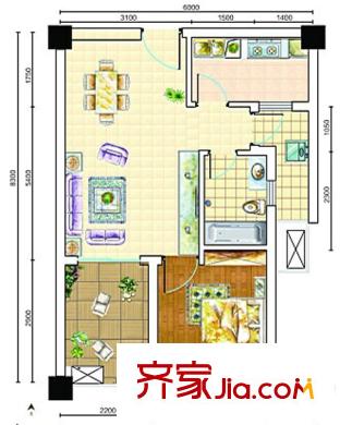 東方華大廣場(chǎng)1期1、2、4、5號(hào)樓A3型標(biāo)準(zhǔn)層 1室2廳1衛(wèi)1廚