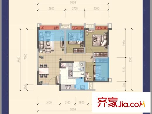 威蘭德小鎮(zhèn)一期1、7號樓標準層A3戶型 3室2廳1衛(wèi)1廚