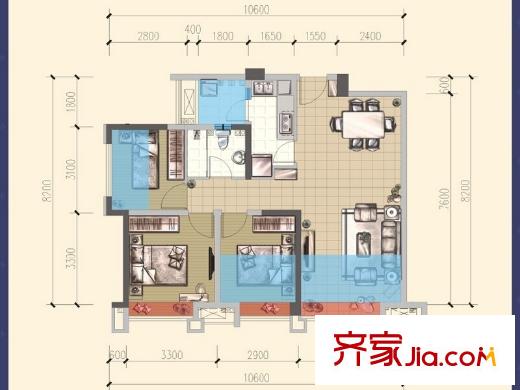 威蘭德小鎮(zhèn)一期7號樓標準層C3戶型 3室2廳1衛(wèi)1廚