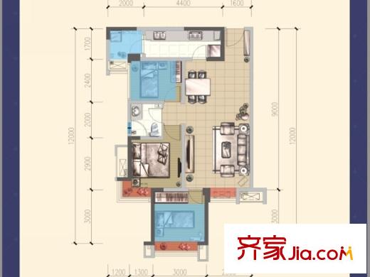 威蘭德小鎮(zhèn)一期1、7號樓標準層B3戶型 3室2廳1衛(wèi)1廚