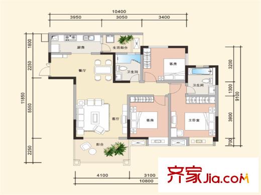 新雙城一期3、7棟標(biāo)準(zhǔn)層A2-1戶型 3室2廳2衛(wèi)