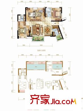 九龍倉時(shí)代上城一期6、7、13、14號(hào)樓標(biāo)準(zhǔn)層A1戶型 4室2廳2衛(wèi)1廚