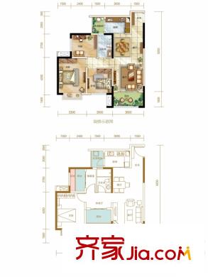 九龍倉時(shí)代上城一期6、7、13、14號(hào)樓標(biāo)準(zhǔn)層E4戶型 3室2廳1衛(wèi)1廚