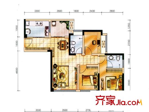 藍(lán)光東方天地一期5、6棟標(biāo)準(zhǔn)層A4戶型（售完） 3室2廳2衛(wèi)1廚