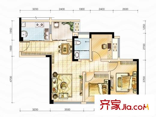 藍(lán)光東方天地一期2棟標(biāo)準(zhǔn)層A6型（售完） 3室2廳1衛(wèi)1廚