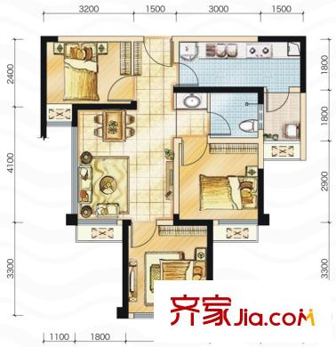 藍(lán)光東方天地一期4棟標(biāo)準(zhǔn)層A1型（售完） 3室2廳1衛(wèi)1廚