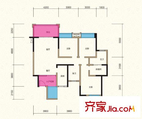 濱江國際1棟標(biāo)準(zhǔn)層A-1戶型 3室2廳2衛(wèi)1廚