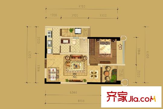 祥榮城市綠洲二期6棟標(biāo)準(zhǔn)層E-2戶型 1室1廳1衛(wèi)1廚
