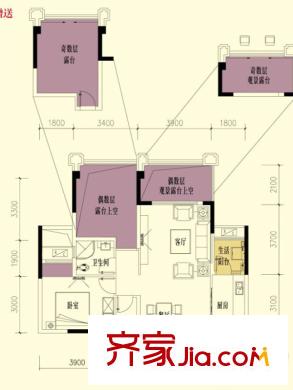 祥榮城市綠洲一期2-5棟標(biāo)準(zhǔn)層B2戶型 1室2廳1衛(wèi)1廚