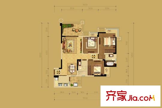 祥榮城市綠洲二期6棟標(biāo)準(zhǔn)層E-1戶型 3室2廳2衛(wèi)1廚