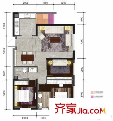 領(lǐng)悅國際中心一期C棟標(biāo)準(zhǔn)層C1戶型 3室2廳2衛(wèi)1廚