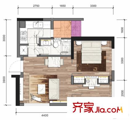 領(lǐng)悅國(guó)際中心一期D棟標(biāo)準(zhǔn)層D11戶型 2室1廳1衛(wèi)1廚