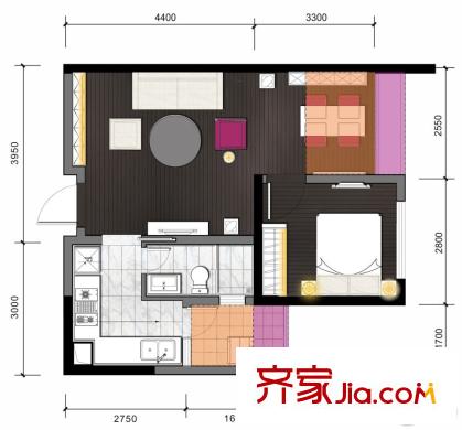 領(lǐng)悅國(guó)際中心一期D棟標(biāo)準(zhǔn)層D10戶型 1室1廳1衛(wèi)1廚
