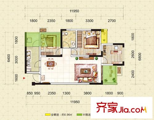 尚城逸品一期2號樓標(biāo)準(zhǔn)層A1戶型 3室2廳1衛(wèi)1廚