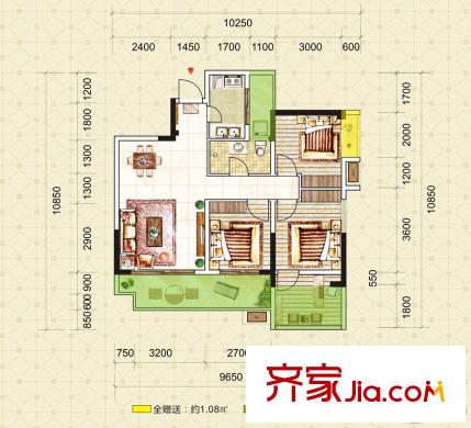 尚城逸品一期1號樓標準層B2戶型 4室2廳1衛(wèi)1廚