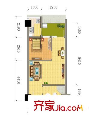溫資金港中心一期3號樓標(biāo)準(zhǔn)層G戶型（售罄） 1室2廳1衛(wèi)1廚