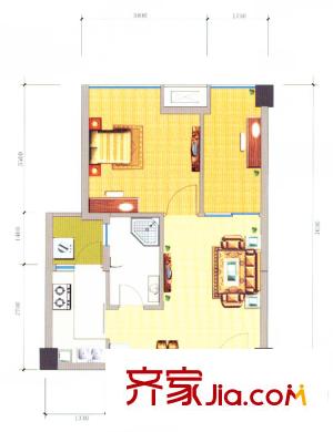 溫資金港中心北區(qū)27-1戶(hù)型（售罄） 1室1廳1衛(wèi)1廚