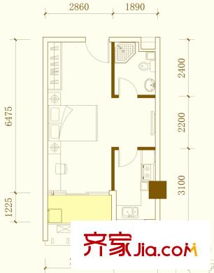 溫資金港中心一期3號樓標(biāo)準(zhǔn)層M戶型（售罄） 1室1衛(wèi)1廚